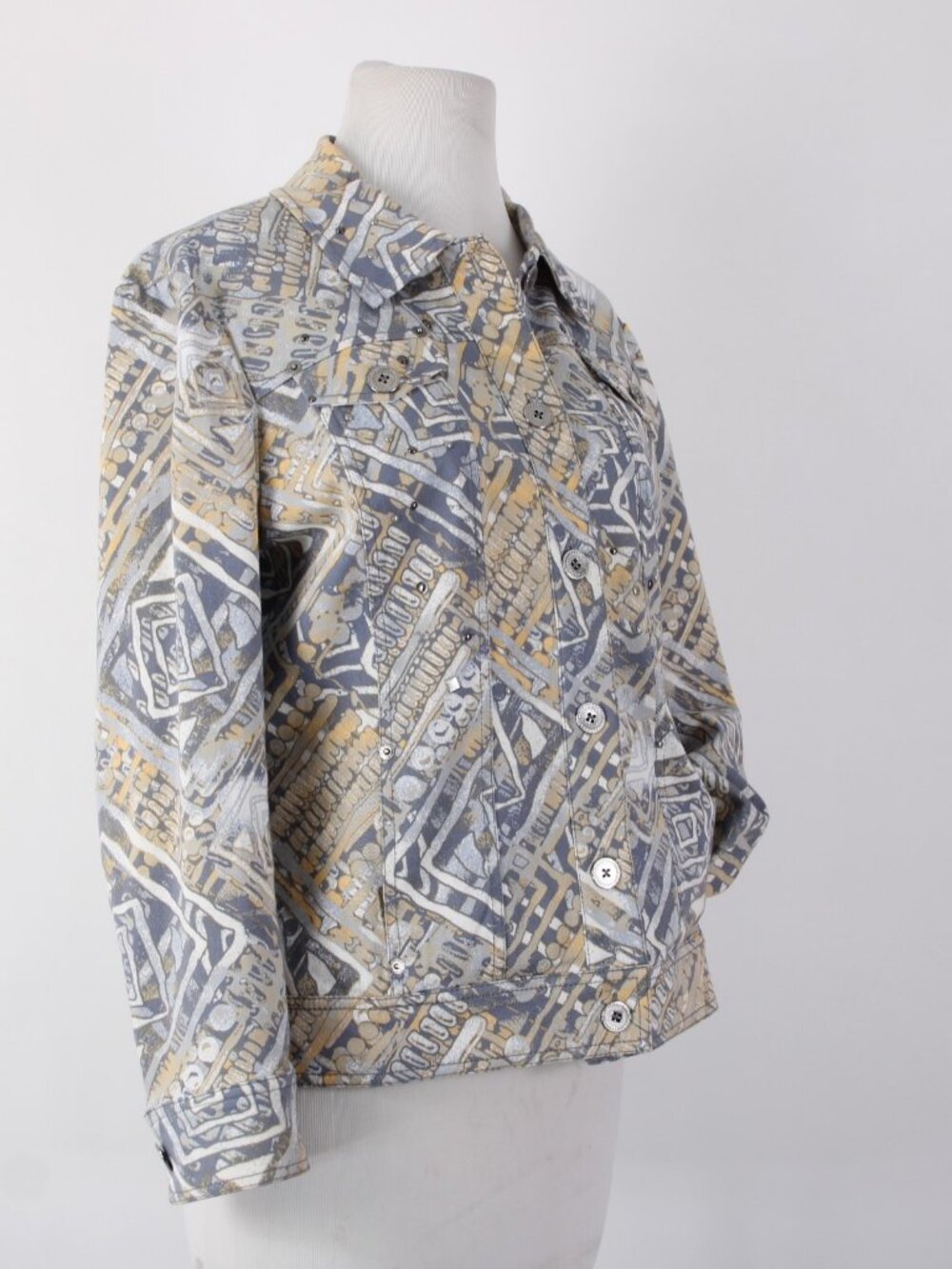 St John Sport Jacket Sz M Blue Yellow Multi Colored Cotton Spandex Jacket - Picture 4 of 11